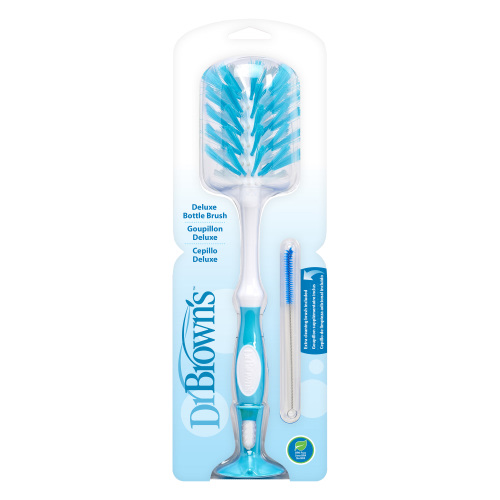 Dr. Brown's Deluxe Baby Bottle Brush with Anti-Colic Vent Cleaning Brush, Soft and Sturdy Bristles, BPA Free, Blue, 1 Pack