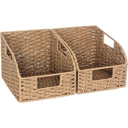 StorageWorks Wicker Baskets for Organizing, Pantry Organizers and Storage, Round Paper Rope Storage Basket for Pantry Shelves, Orange, 2 Pack