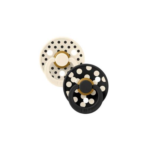 Bibs Pacifiers Studio Colour Polka Latex - 2pk - 0-6m Size 1 - Ivory/Black