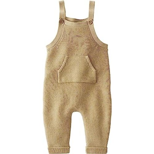 little planet by carter's unisex-baby Organic Cotton Sweater Knit Overalls, Camp Khaki, 6 Months