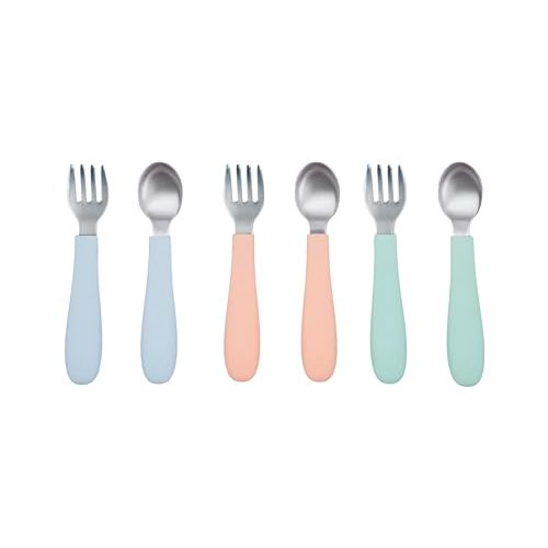 WeeSprout Toddler Utensils, 3 Forks & 3 Spoons, 18/8 Stainless Steel & Food Grade Silicone, Thick Easy-Grip Handles, Perfect Length For New Self Feeders, Gentle On Gums & Teeth, Dishwasher Safe