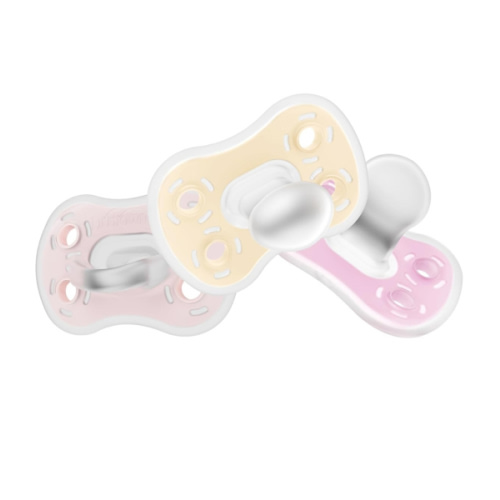 Dr. Brown's Advantage One-Piece Silicone Baby Pacifier, Fully Symmetrical Soother, Ecru/Light Pink/Pink, 0-6m, BPA Free, 3 Pack