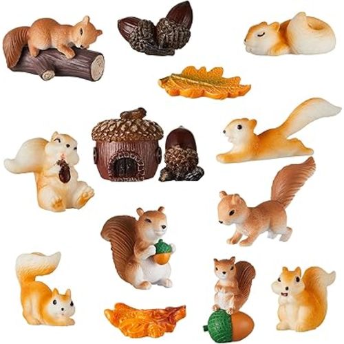 Maitys 14 Pcs Miniature Squirrel Fall Christmas Mini Figurine Garden Accessories Tiny Resin Squirrel Fairy Plastic Miniature Things Figurines for Outdoor Landscape Garden Lawn Pot DIY Cake Decorations