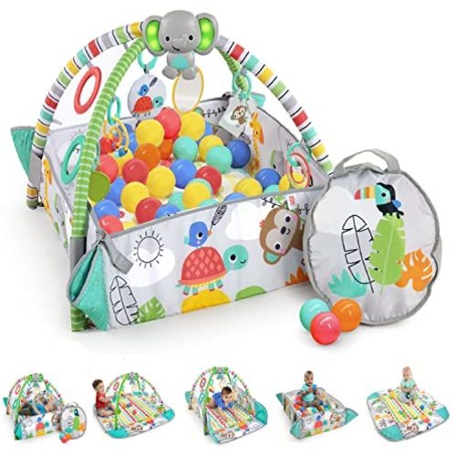 Bright Starts 5-in-1 Your Way Ball Play - Jumbo Play Mat Converts to Ball Pit Baby Gym, Newborn to Toddler - Totally Tropical (Green)