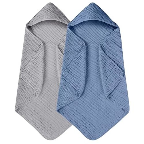 Yoofoss Hooded Baby Towels for Newborn 2 Pack 100% Muslin Cotton Baby Bath Towel with Hood for Babies, Infant, Toddler and Kids, Large 32x32Inch, Soft and Absorbent Newborn Essential