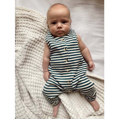 Steel Blue Stripe / Organic Ribbed Bay Jumpsuit