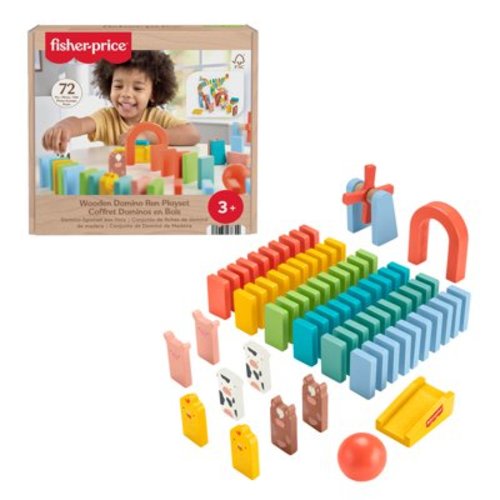 Fisher-Price Wooden Domino Run Playset, Preschool Building Game, 72 Wood Pieces