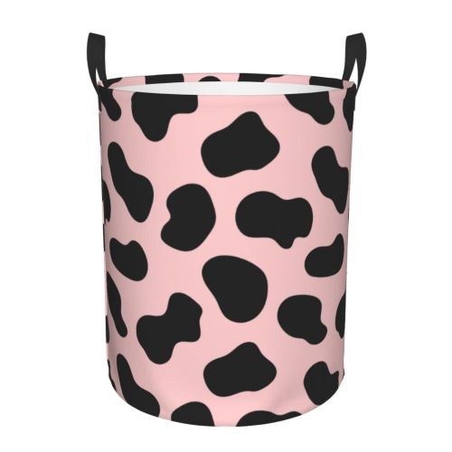 Large Laundry Basket with Handles - cow spots Cute girly print Kids Baby Dirty Clothes Laundry Hamper for Bedroom Aesthetic