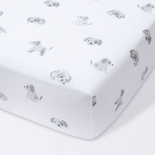 Puppies Crib Fitted Sheet - Cloud Island™ White/gray