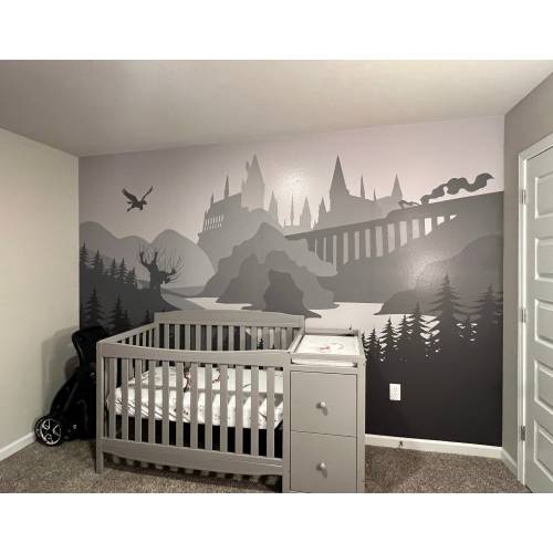 Wizard's Castle Wall Mural - Self-adhesive Removable Mural, Decal, Wallpaper, Backdrop. School of Wichcraft Nursery design, custom size