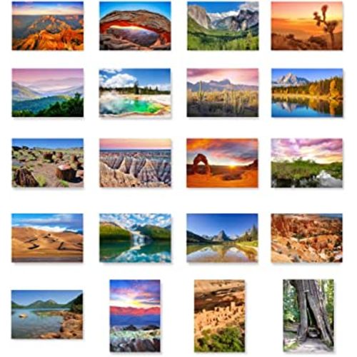 US NATIONAL PARKS postcard set of 20. Post card variety pack depicting American national parks postcards. Made in USA.