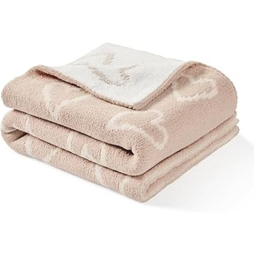 CREVENT 30"X40" Cozy Soft Warm Chenille Baby Blanket for Girls Boys, Newborn Essentials for Infant, Baby Shower Receiving Gift - Pink Heart