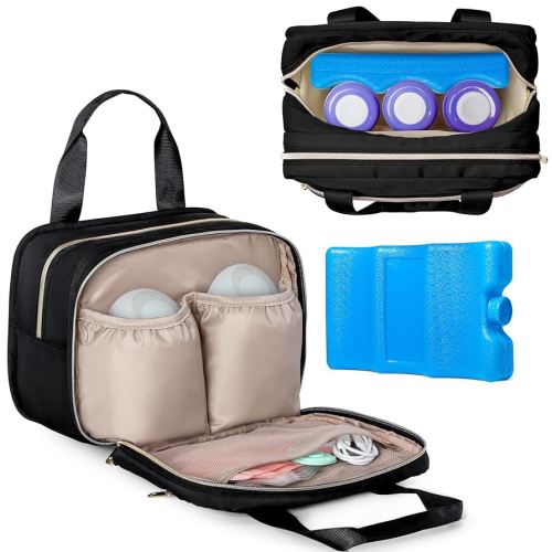 Fasrom Wearable Breast Pump Bag with Cooler and Ice Pack Compatible with Momcozy, Medela and Elvie Pumps, Insulated Pump Carrying Case to Hold Extra Pump Parts, Black (Patent Design)