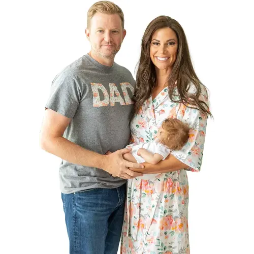 Baby Be Mine Maternity Nursing Delivery Robe & Baby Girl Swaddle Blanket Set with Daddy T-Shirt (Small/Medium Robe -Medium Tshirt, Mila)