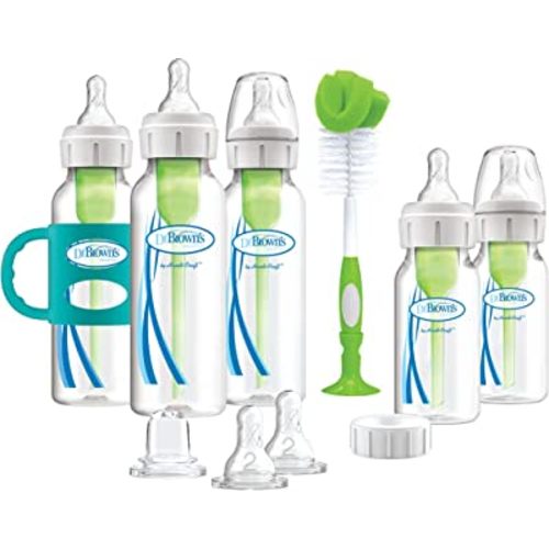 Dr. Brown's Natural Flow® Anti-Colic Options+™ Narrow Bottle to Sippy Gift Set with Soft Silicone Sippy Spout, Removable Silicone Handles, Travel Cap and Bottle Brush