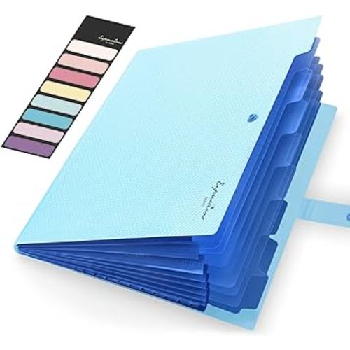 Accordion File Organizer, Letter Size Expanding File Folder with Labels, 8 Pocket Folders for Document, Portable Paper Bill Receipt Organizer for Home School Office Supplies, A4 Size, Sky Blue
