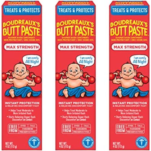 Boudreaux's Butt Paste Maximum Strength Diaper Rash Cream, Ointment for Baby, 4 oz. Tube, (Pack of 3)