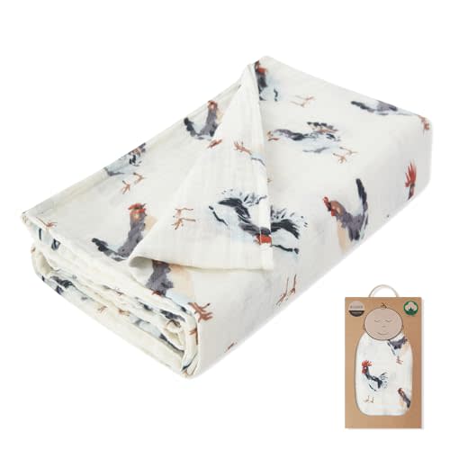 Milkbarn Muslin Swaddling Blanket, Organic Cotton Nursery Blankets, Soft Receiving Blankets for Newborn Baby Toddler, Perfect Baby Shower Choice, Chicken