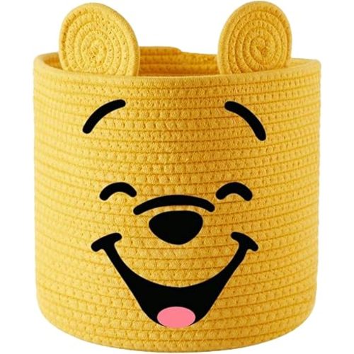 Classic Winnie Storage Box Nursery Basket Cotton Rope Laundry Hamper Bin Collapsible Storage Container For Bathroom and Bedroom Stuff Clothes Toys Baby Items