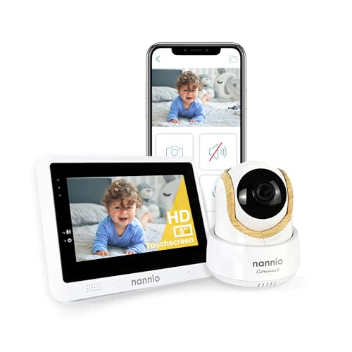nannio-Connect Smart WiFi Touchscreen Baby Monitor, 5-inch HD Monitor, Night Vision, Temper Sensor, Fully Remote Pan Tilt Zoom, 2-Way Audio, Free Smart Phone App, Works with iOS, Android, Ideal Gift