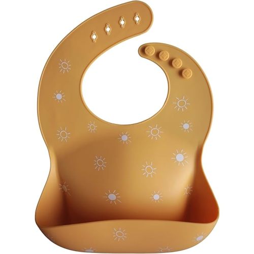 mushie Silicone Baby Bib | Adjustable Fit Waterproof Bibs (Sun Orange)