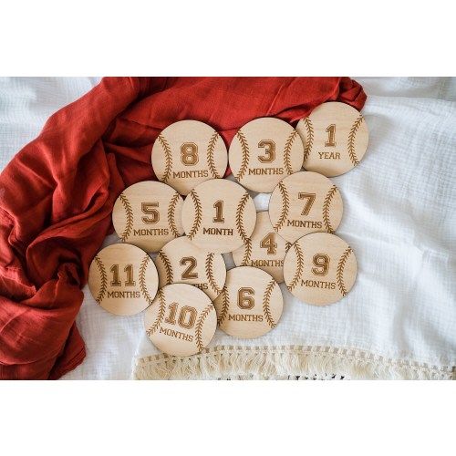 Baseball Monthly Baby Milestone Discs, Wood Monthly Milestone Marker, Newborn Month and Year Props, Baby Shower, Baby Gift, Baseball Mom