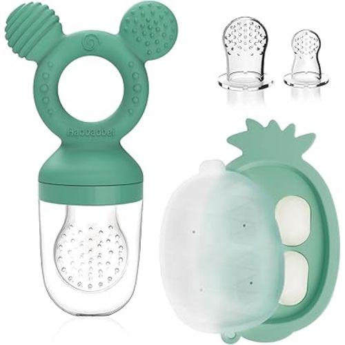 Teething Toys, Baby Fruit Food Feeder, Breastmilk Popsicle Molds for Baby Cooling Relief (Green, Mini Mouse)