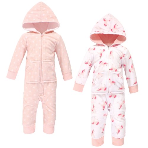 Hudson Baby Girl Fleece Jumpsuits, 2-Pack