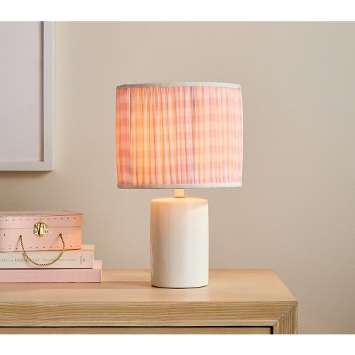 Pink Gingham Pleat Table Lamp (13")
