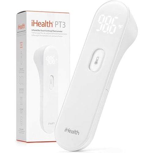 iHealth No-Touch Forehead Thermometer for Adults, Kids, Babies - FSA HSA Eligible, 3 Ultra-Sensitive Sensors, Quiet Vibration Feedback, Digital Large LED Digits, Easy to Use for Home & Nurses, PT3