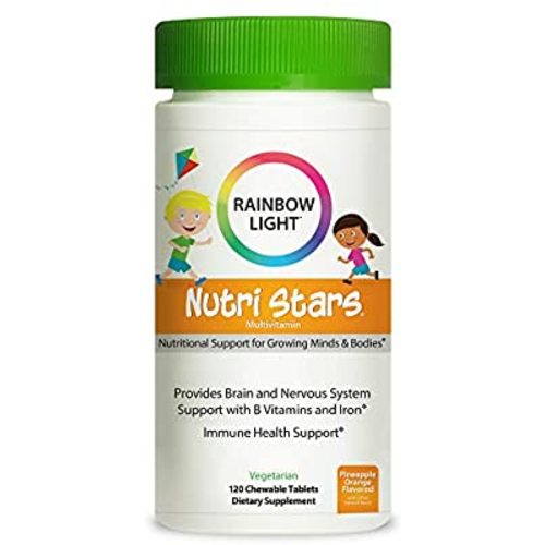 Rainbow Light Nutri Stars Multivitamins for Kids Provides Brain and Nervous System Support with B Vitamins and Iron*, Pineapple Orange, 120 Chewable Tablets (Package May Vary)