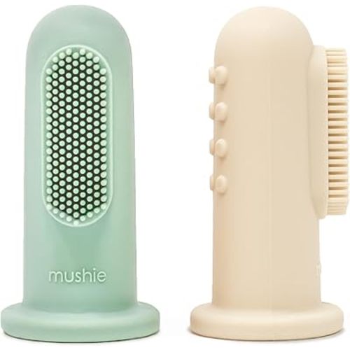 mushie Baby Finger Toothbrush (Cambridge Blue/Shifting Sand) 2-Pack