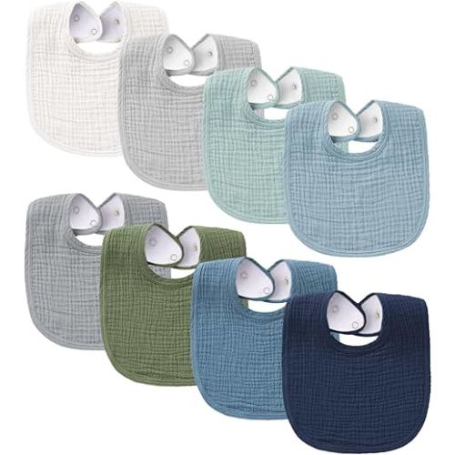 Konssy Muslin Baby Bibs 8 Pack Baby Bandana Drool Bibs Cotton for Unisex Boys and Girls, Soft Absorbent Set for Teething and Drooling