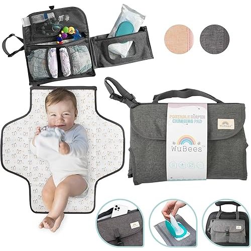Portable Diaper Changing Pad for Baby Foldable Waterproof Mat Travel Diaper Changing Station Baby Essentials Gifts for Baby Shower Newborn Girls and Boys Baby Stuff by WuBees