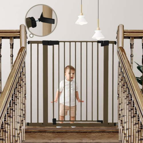 Baby Gate,36" Extra Tall, 29.5-40.6" Wide Baby Safety Gate for Stairs, Age Group 6 to 36 Months,Brown