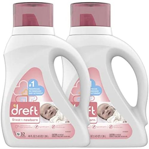 Dreft Stage 1: Newborn Hypoallergenic Liquid Baby Laundry Detergent (HE), Natural for Baby, Newborn, or Infant, 64 Total Loads (Pack of 2)