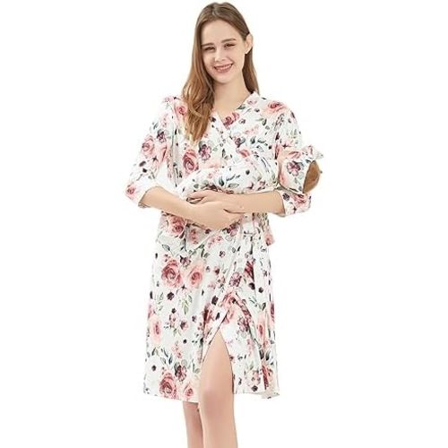 Galabloomer Maternity Robe and Baby Receiving Blanket, Matching Mommy Labor Delivery Robe and Swaddle Set Little Red Heart