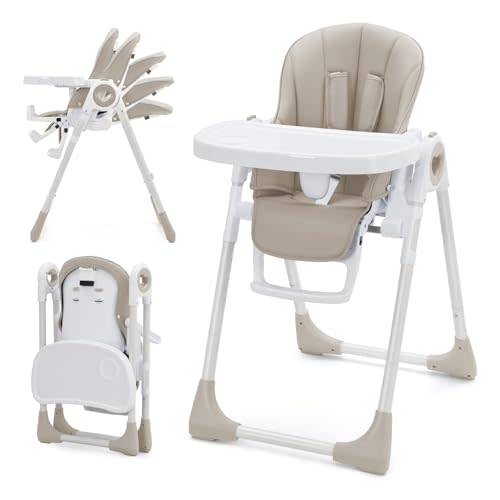 Foldable Baby High Chair with Adjustable Height, 5 Recline Positions & Removable Double Tray - Easy Clean, Space-Saving Infant Highchair for Toddlers, 5-Point Harness & Compact Design