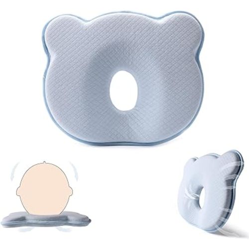 Memory Foam Baby Pillow,Cute Cartoon Bear Soft and Cozy Pillow, Breathable Bedding Set for Infants for Small Boys and Girls Prevent Flat Head