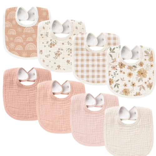 Konssy Muslin Baby Bibs 8 Pack Baby Bandana Drool Bibs Cotton for Unisex Boys and Girls, Soft Absorbent Set for Teething and Drooling