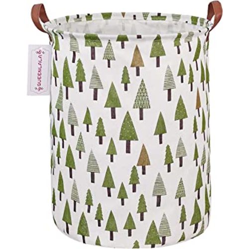 QUEENLALA Large Storage Basket,Laundry Hamper/Bathroom/Home Decor/Collapsible Round Storage Bin,Boys and Girls Hamper/Boxes/Clothing(Green forest)