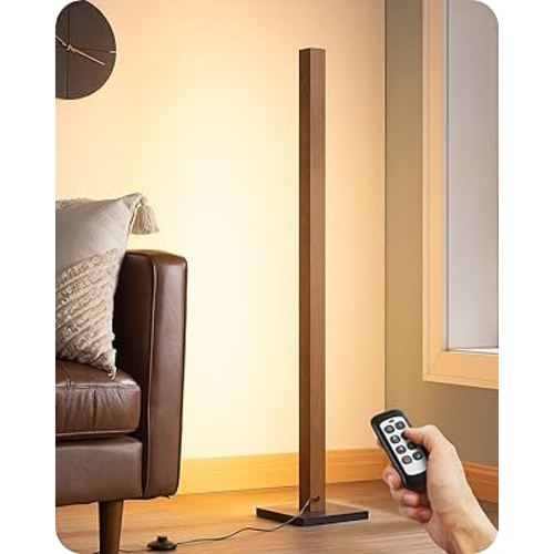 EDISHINE Mid Century Modern Floor Lamp with Remote, Dimmable Wood LED Corner Light, Minimalist Standing Mood Lighting for Living Room, Bedroom, Office, 7 Color Temperature 2700K~6000K, 46"