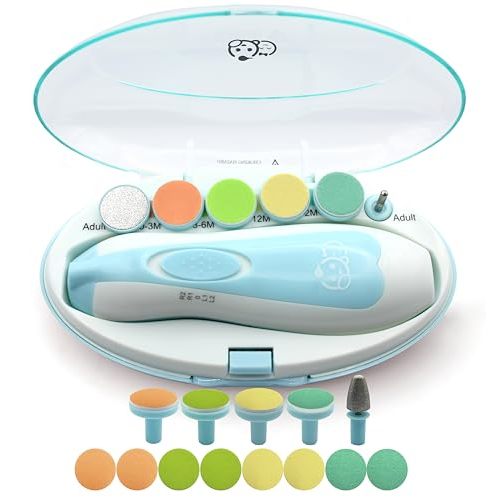 Royal Angels Baby Nail File, 21 in 1 Set with Labels, Electric Nail Kit, Extra 13 Replacement Tools, Baby Nail Trimmer, Baby Nail Care, Newborn Toddler Toes & Fingernails Clipper, Trim & Polish (Blue)