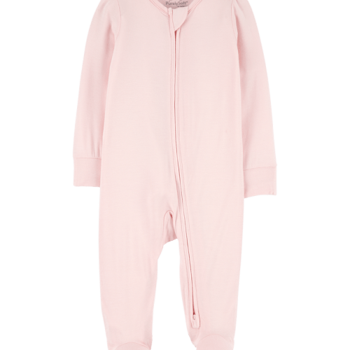Pink Baby Girl Solid 2-Way Zip PurelySoft Sleeper Pyjamas - Light Pink | Carter’s Oshkosh Canada