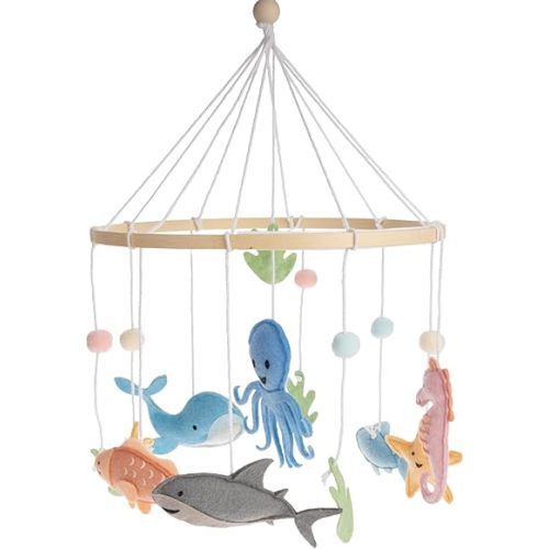 First Landings Ocean Creatures Baby Mobile for Crib - Baby Nursery Mobiles - Ocean Nursery Decor Theme - Gender Neutral Baby Stuff - Ocean Animals Nursery Decor Baby Mobile - Ocean Baby Stuff