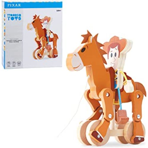 Disney Pixar Wooden Toys Toy Story Woody & Bullseye Pull-Along Toy, Officially Licensed Kids Toys for Ages 18 Month by Just Play