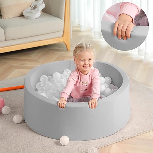 TRENDBOX Foam Ball Pit, 36" x 12" Indoor Outdoor Soft Round Ball Pool Playpen Ideal Gift Toy for Babies Kids and Toddler Children (No Balls) - Light Gray