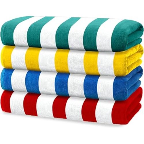 Kaufman - Bright Colored Beach Towels | 100% Cotton Oversized Large Beach Towel | Cabana Striped Towels for Beach/Pool/Hot Tub | Lightweight Velour Beach Towels Set | 30" x 60" | 4 Pack