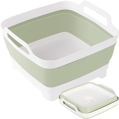 Febroiy Collapsible Wash Basin 9L-Dish Pans for Washing Dishes in Sink Washing Basin with Drain Plug-Multiuse Foldable Sink Tub Dish Washing Tub Portable Sink