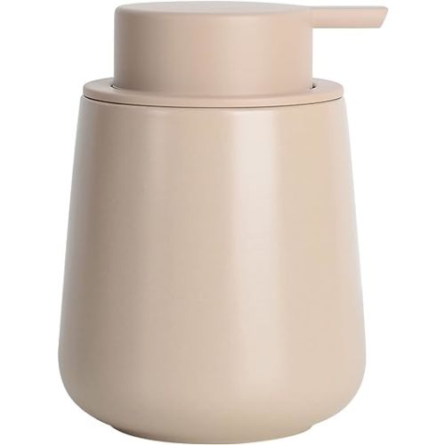 BosilunLife Hand Soap Dispenser - Ceramic Hand Dish Soap Dispenser for Bathroom 12ounce Refillable Liquid Hand Soap Dispenser for Essential Oil, Lotion Soap, Khaki